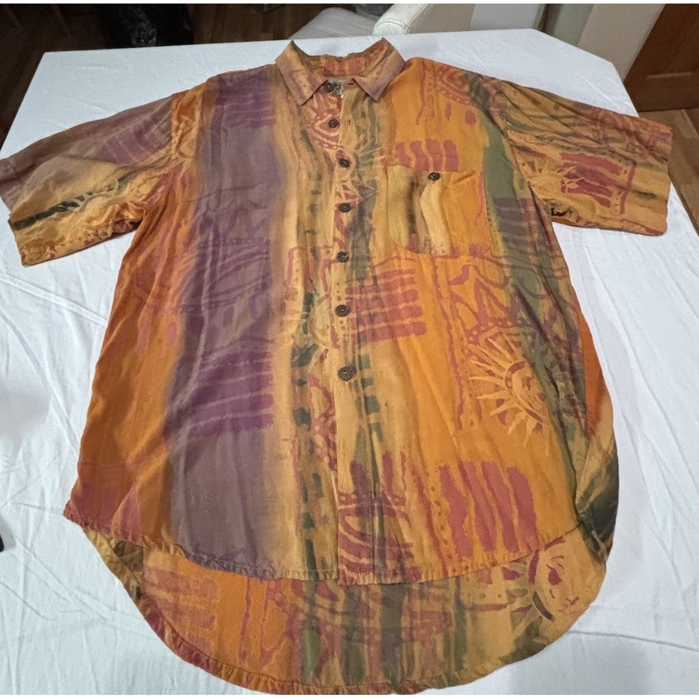 The Territory Ahead Vtg Bohemian Hipster Abstract Aztec Tie Dye Retro 90's Large